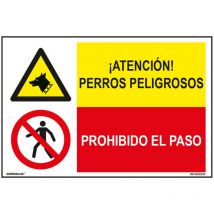 Combinazione cani pericolosi / divieto di passaggio - pvc 0.7mm - 600x400mm - Giallo Normaluz