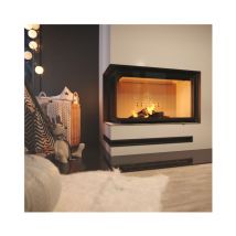 Insert cheminée mbo 15 bs vitre à gauche + 4 bouches recuperateur