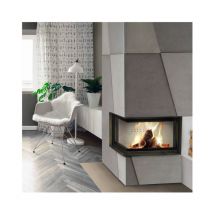 Insert cheminée mbo 15 bs vitre à gauche ouverture relevable + 4 bouches recuperateur