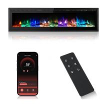 Mc Haus - 60inch/153cm Insert de cheminée électrique mural autonome en métal avec télécommande à flamme colorée avec cristal, 900W/1800W