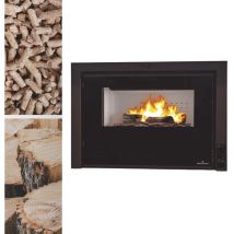 Bronpi - Insert mixte bois granules Insert-Hybrid 9 kW Sans kit air - Foyer en vermiculite - Avec cadre 4 côtés - Avec support pieds réglables