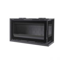 Fm Biomasa - Insertable de Leña 100 cm a 2 Caras Rincón Derecha con Turbinas fm Modelo IT-122 DFk Interior Fundición y Cristal Serigrafiados.