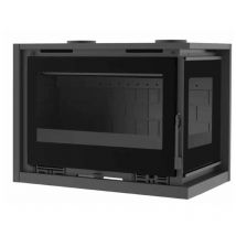 Fm Biomasa - Insertable de Leña de 80 cm a 2 Caras Rincón Derecha con Turbinas fm Modelo IT-182 dfk Cristal Serigrafiado y Interior fundición.