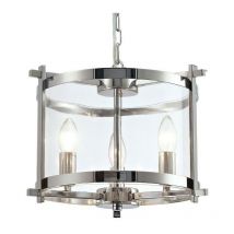 Inspired Deco - Nolan - Sospensione Cilindrica a Soffitto 3 Luci E14 Cromo Lucido, Vetro Trasparente