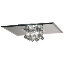 Inspired Lighting - Inspired Deco - Theo - Plafond affleurant, carré de 400 mm, chrome poli G9 à 5 ampoules, miroir fumé, cristal fumé