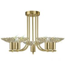 Inspired Diyas Ellen - Soffitto Semi Flush 5 Luci Ottone Satinato, Cristallo