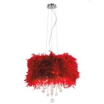 Inspired Diyas Ibis - Sospensione a soffitto con paralume in piuma rossa a 3 luci cromo lucido, cristallo