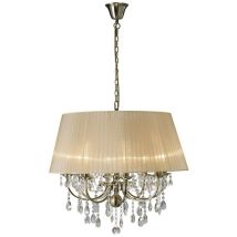 Inspired Diyas - Olivia - Sospensione a soffitto con paralume in bronzo morbido a 8 luci in ottone antico, cristallo