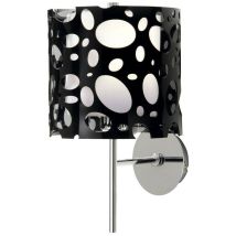 Diyas - Inspired Lupin Lampada da parete E27, Nero lucido/Acrilico bianco/Cromo lucido, Lampade cfl incluse