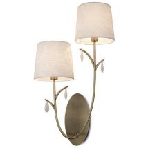 Inspired Mantra Andrea - Applique, 2 x E14 (Max 20W), Ottone Antico, Sfumature Bianche, Gocce di Cristallo Bianche