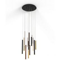 Inspired Mantra Cala Lampada a sospensione rotonda a 14 luci, LED 84W, 3000K, 5880lm, bianco sabbia/nero sabbia/oro/marrone ruggine, 3 anni di