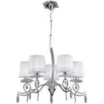 Inspired Mantra - Louise - Lampadario a Soffitto 5 Luci E27 Con Paralumi Bianco Cromo Lucido / Cristallo Trasparente