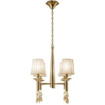 Diyas - Inspired Mantra Tiffany Ciondolo 4+4 luci E14+G9, oro francese con paralumi crema e cristallo trasparente