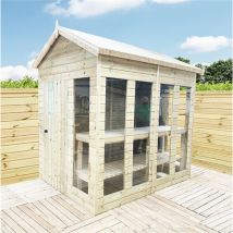 Marlborough - installed 15 x 6 Pressure Treated Tongue And Groove Apex Summerhouse - Potting Shed - Bench + Safety Toughened Glass + rim Lock with