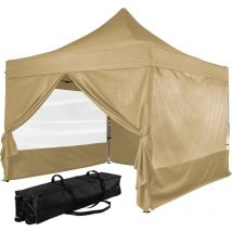 INSTENT Alu gazebo 3 x 3 m Pro impermeabile protezione UV 50+, champagne con 4 pannelli laterali