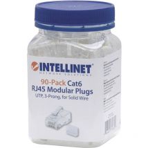 90pz. Cat6 connettore modulare RJ45 utp 3 punti contatto cavo per cavo pieno 90 spina nel bicchie - Intellinet