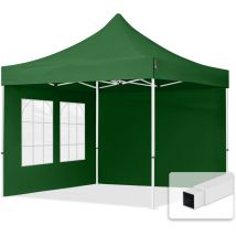 3x3 m Tente pliante - Acier, côtés avec fenêtres, vert foncé - Toolport