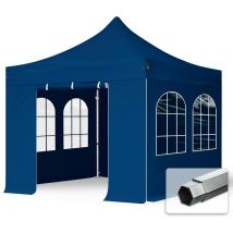 Toolport 3x3 m Tente pliante professional avec côtés (4 fenêtres), Alu, bleu