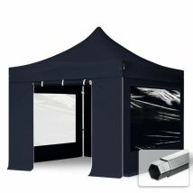 Toolport 3x3 m Tente pliante - Alu, anti-feu, côté panoramique, noir