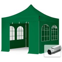 Toolport 3x3 m Tente pliante - Alu, côtés avec fenêtres, vert foncé