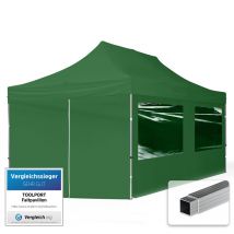 Toolport 3x6 m Tente pliante - Alu, côté panoramique, vert foncé
