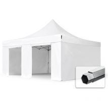 5x5 m Tente pliante - Alu, anti-feu, côtés sans fenêtre, blanc - Toolport