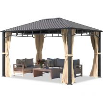 Toolport - Tonnelle de Jardin 3x4 m toit en acier, 4 parois latérales en champagne, profilé env. 90x90 mm