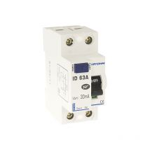 Interrupteur différentiel 1P+N 30mA connexion haut/bas Classe a 63A - 2 modules