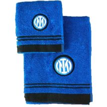 Inter - Set Asciugamano Di Spugna 1+1, Viso 60 X 100 + Ospite 40 X 60, Materiale 100% Cotone - Prodotto Ufficiale Fc Internazionale Milano