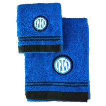 Inter - Set Asciugamano di Spugna 1+1, Viso 60 x 100 + Ospite 40 x 60, Materiale 100% Cotone - Prodotto Ufficiale fc Internazionale Milano