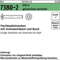 Flachkopfschraube ISO 7380-2 m.Bund/Innensechskant M 6 x 8 010.9 galvanisch verzinkt