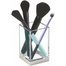 IDesign Portaspazzolino, Bicchiere portaspazzolini bagno anche per make up e cosmetici, Porta spazzolino in plastica, trasparente e argento opaco