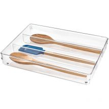IDesign Portaposate cassetto, Grande organizer cassetti in plastica con 3 scomparti, Separatori cassetti ideali per posate e altri utensili da
