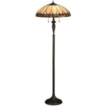 Interiors Brooklyn - Lampada Da Terra A 2 Luci Bronzo Scuro, Vetro Tiffany, E27