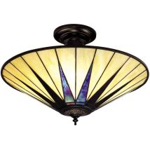 Interiors Dark Star - Plafoniera Da Soffitto A 3 Luci Grande, Nera, Vetro Stile Tiffany, Attacco E27