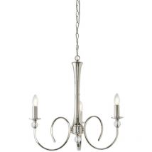 Interiors Fabia - Lampada a sospensione multibraccio a 3 luci, nichel lucido, cristallo trasparente, E14