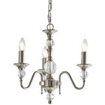 Interiors - Lampadario a sospensione a 3 bracci multibraccio nichel lucido, cristallo trasparente, E14