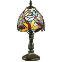 Interiors Lorette - Lampada Da Tavolo Mini 1 Luce Bronzo Scuro, Vetro Tiffany, E14