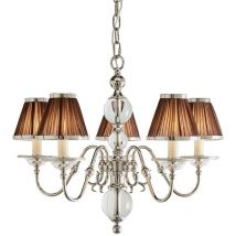 Interiors Tilburg Nickel - Lampadario a sospensione a 5 luci multibraccio nichel lucido, cristallo trasparente, E14