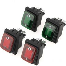 Mezheng - Interrupteur 4 Broches on-off - Bascule Pièces/jeu Noir Étanche 2 Positions Lampe Rouge Vert