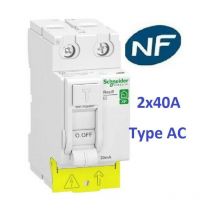 Disjoncteur 1P+N 2A - 10A - 16A - 20A - 32A et Interrupteur dif a ou ac 2x40A ou 2x63A Schneider Rési9-XP Matériel: Inter Diff ac 2x40A