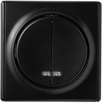 Warm-on - Interrupteur double, simple allumage, témoin led, 1 voie, encastré, avec plaque de finition Florence - noir