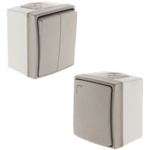 Zenitech - Interrupteur double va et vient + bouton poussoir IP55