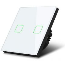 Mac Lean - Interrupteur tactile Maclean Energy MCE703W, double, en verre, blanc avec bouton carré, dimensions 86x86mm, avec éclairage des boutons