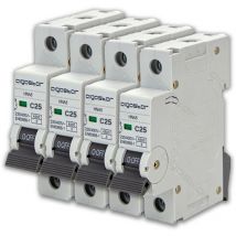 Aigostar - interrupteur magnetothermique 25A 1P curve c 220V 1 Din Rail Module 4 pieces
