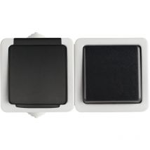 Kanlux - Interrupteur Simple et Prise avec Terre Étanche Horizontale tekno Noir