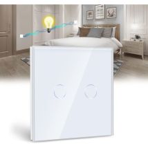 Interrupteur À Bascule, Blanc 2 Gangs 2 Voies Avec Affichage Led, Interrupteur Tactile Avec Capteur Tactile Panneau En Verre Cristal-pas De Fil Neutre
