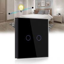 Interrupteur Tactile va et vient,Noir 2 Gang 2 Voie Commutateur de Lumière avec led Affichage Light,Interrupteur Tactile avec Capteur Tactile Panneau