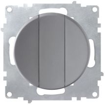 Interrupteur triple, simple allumage, témoin lumineux led, 1 voie, encastré, sans plaque de finition - noir