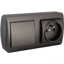 Ensemble prise 2P+T 16A et interrupteur va et vient en saillie - Noir graphite Solera